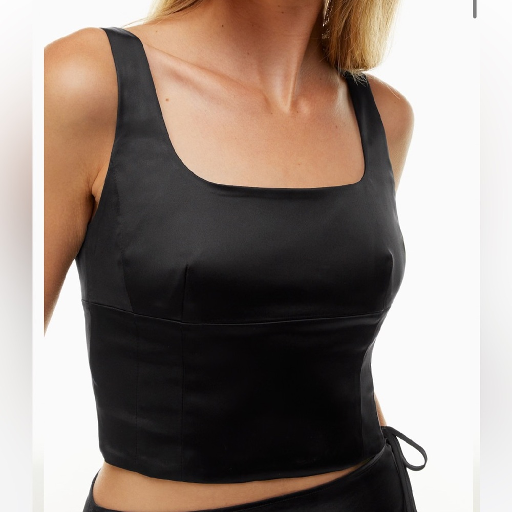 Aritzia Wilfred Black Satin Shine Bustier Top